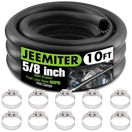 Image of Jeemiter 5 /8 inch ID Fuel Line Hose 10FT - Heavy Duty SAE 30R7 NBR Rubber for Diesel, Gas & Oil - High Flow Large Diameter Kit with 10 Clamps for Diesel Trucks, Marine Use