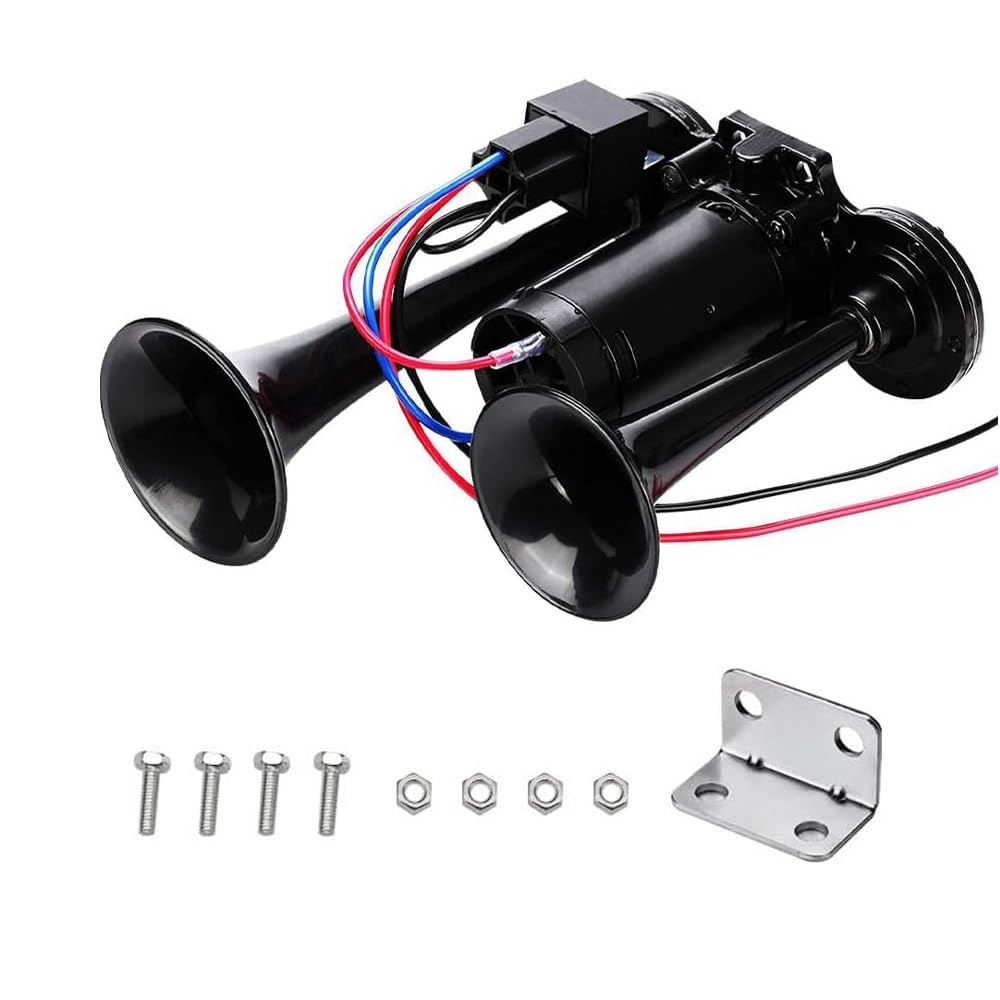 LWK Hupe 12V 600DB, Doppelrohr Lufthorn Train Horn mit Kompressor, 600DB Super Laut Air, Dual Trompete Auto Air Horn Kit, Hupe Lufthorn, für 12V Fahrzeuge PKW, LKW, Zug, Boot, Auto, Van