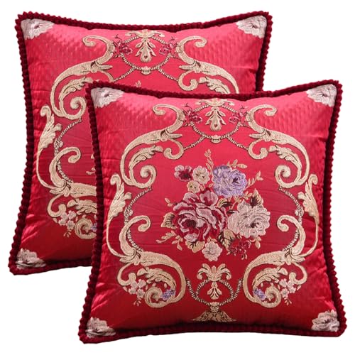 Image of Traziewell Burgundy Cushion Covers Luxury Decorative Square Throw Pillow Cases with Invisible Zipper Floral Cushion Cover for Livingroom Bedroom Couch Sofa 205