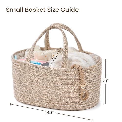 Image of Diaper Caddy Organizer, Empty Gift Basket for Newborn Essentials, Baby Storage Basket, Stylish Gift Bag for Baby Shower, Boys and Girls - Small, Oatmeal