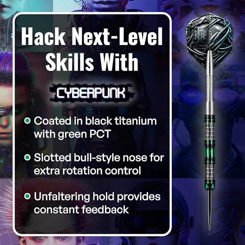 Shot! Darts AI Cyberpunk 90% Tungsten Pro Throwing Darts Steel Tip Set, Professional – Made in New Zealand – Designed Dart Flights for Women & Men – Metal Tip Bar Darts for Adults