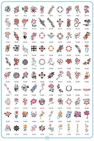 Aerograph AirBrush Tattoo Stencils Set Book Self Adhesive Paper, Durable and Reusable, 4 Designs on Each A4 Sheet, 100 in Total