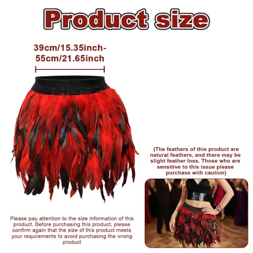 ZSUIQIN 1 Stück XL Feder Rock, Taillenwickelrock, Party kurzen, Sowder Federborte mit Fransen, für Party, Club verkleiden, Halloween, Urlaub (Rot)