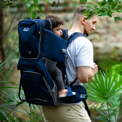 Baby-Backpack-Carrier-Premium-Toddler-Carrier-Hiking-Backpack-with-Sun-Shade-Safe-and-Comfort-Adjustable-Child-Seat-Toddler-Hiking-Baby-Carrier-with-Large-StorageAdjustable-StrapsBlue