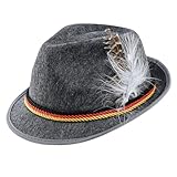 Bavarian Oktoberfest German Alpine Hat – Traditional Felt Fedora with Feather & Rope Trim – One Size Fits...