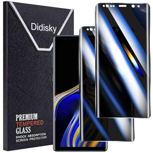 Didisky 2 Pack Privacy Screen Protector for Samsung Galaxy Note 9 Tempered Glass 3D Curved Full Coverage Anti-Spy 9H Bubble Free Easy to Install Anti Scratch