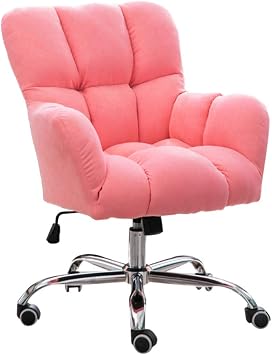 Mid Back Velvet Executive Swivel Chair Armchair Upholstered Adjustable Task Chair Ergonomic Office Chair for Office, Dressing Room, Restaurant, Pink