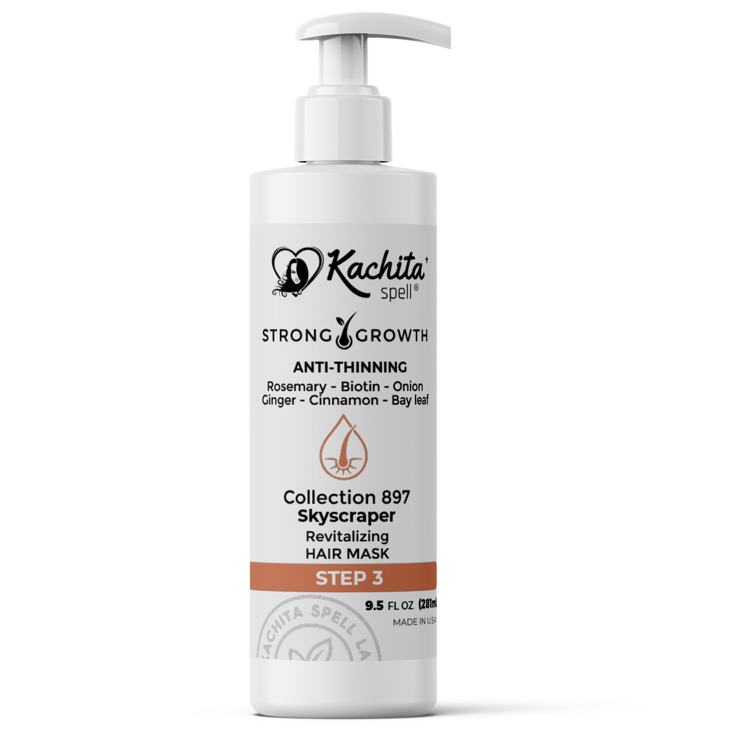 Kachita Spell Strong Growth Collection Kit Shampoo, Hair Mask & Serum with Biotin, Onion, Rosemary, Ginger, Cinnamon & Bay Leaf Hair Care System for Soft, Shiny Hair For Men & Women