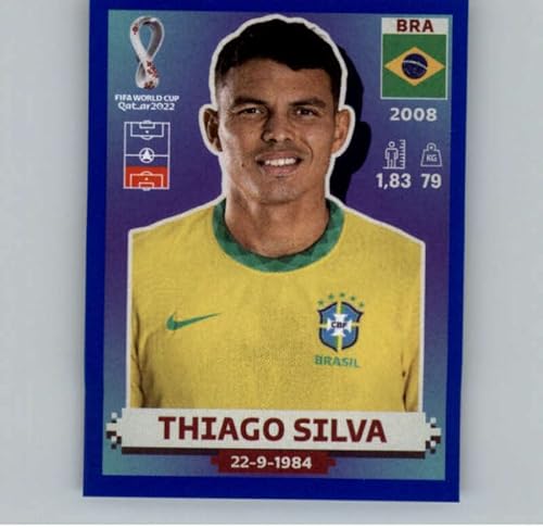 2022 Panini World Cup Qatar Stickers Blue BRA9 Thiago Silva Brazil Group G Official Album Sticker 2 inch X 25 Inch in Raw NM or Better