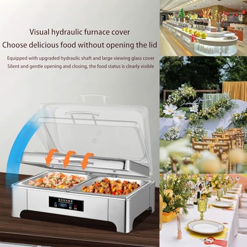 Platos para rozaduras con tapa de cristal, mango de acero inoxidable, temperatura ajustable, sartén completa redonda para bufé y servicio de mesa, ideal para catering y eventos