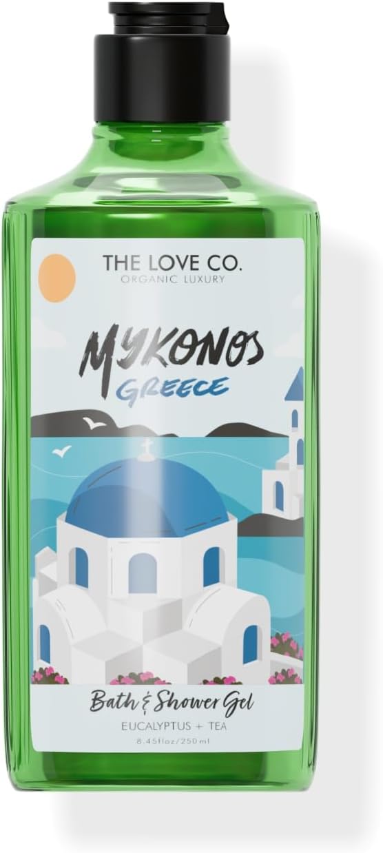 THE LOVE CO. Luxury Mykonos Greece Body Wash Shower Gel 295Ml | Refreshing & Hydrating Formula | Unisex Bath & Body Wash for Men & Women | Vegan & Paraben Free | Vegan & Cruelty-Free
