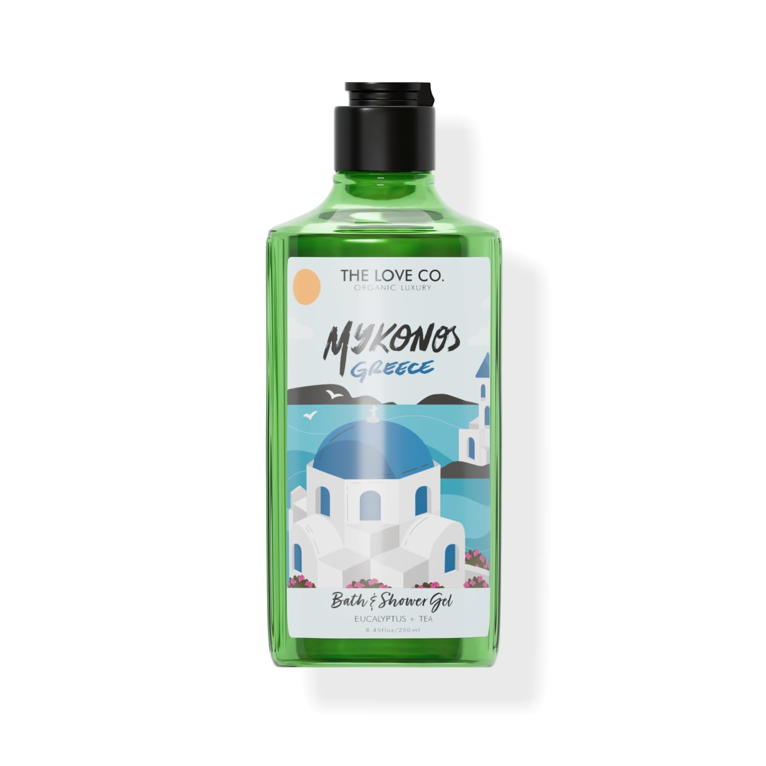 THE LOVE CO. Luxury Mykonos Greece Body Wash Shower Gel | Refreshing & Hydrating Formula | Unisex Bath & Body Wash for Men & Women | Vegan & Paraben Free | Vegan & Cruelty-Free | 295ml