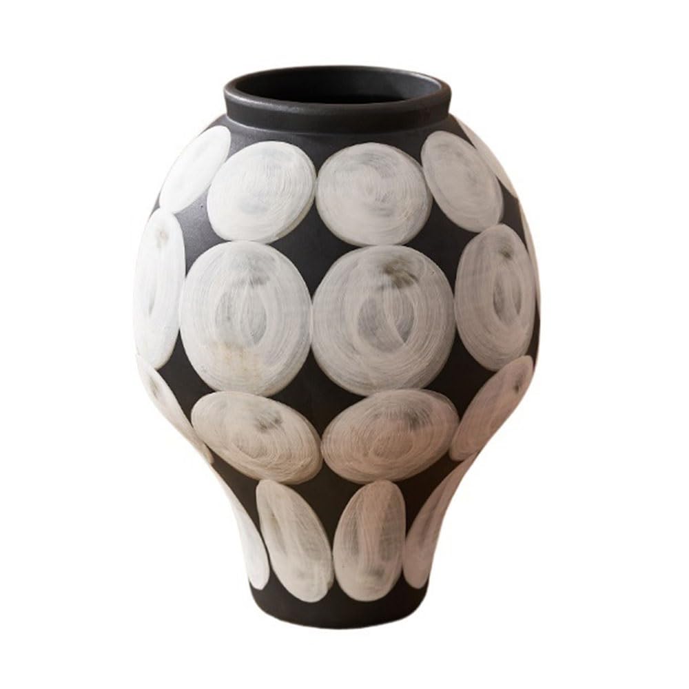 Vintage Hand-Painted Circle Wabi Sabi Matte Ceramic Vase Flower Arrangement Decor Floral Vessel Office Decor(Small)