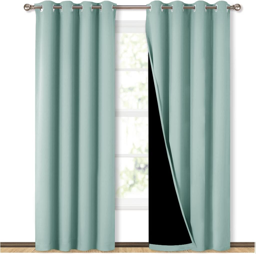 NICETOWN Aqua Blue 100% Blackout Curtain Set, Thermal Insulated & Energy Efficiency Window Draperies for Guest Room, Full Shading Panels for Shift Worker and Light Sleepers, 52W x 84L, 2 PCs Aqua Blue 52"W x 84"L (Pack of 2)