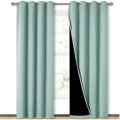NICETOWN Aqua Blue 100% Blackout Curtain Set, Thermal Insulated &