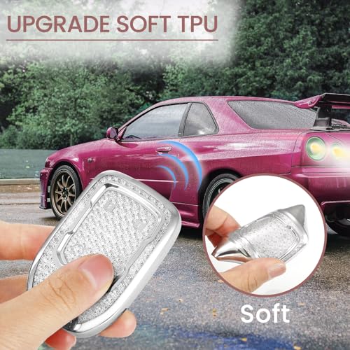 Image of Key Fob Cover for GMC Acadia, Rhinestone Wristlet Case, White