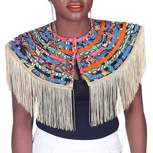 HollandaisWax Women's Shawl Wraps Neckpiece Handmade Ankara African Print Hollow Tassels Shawls Necklace Accessory2