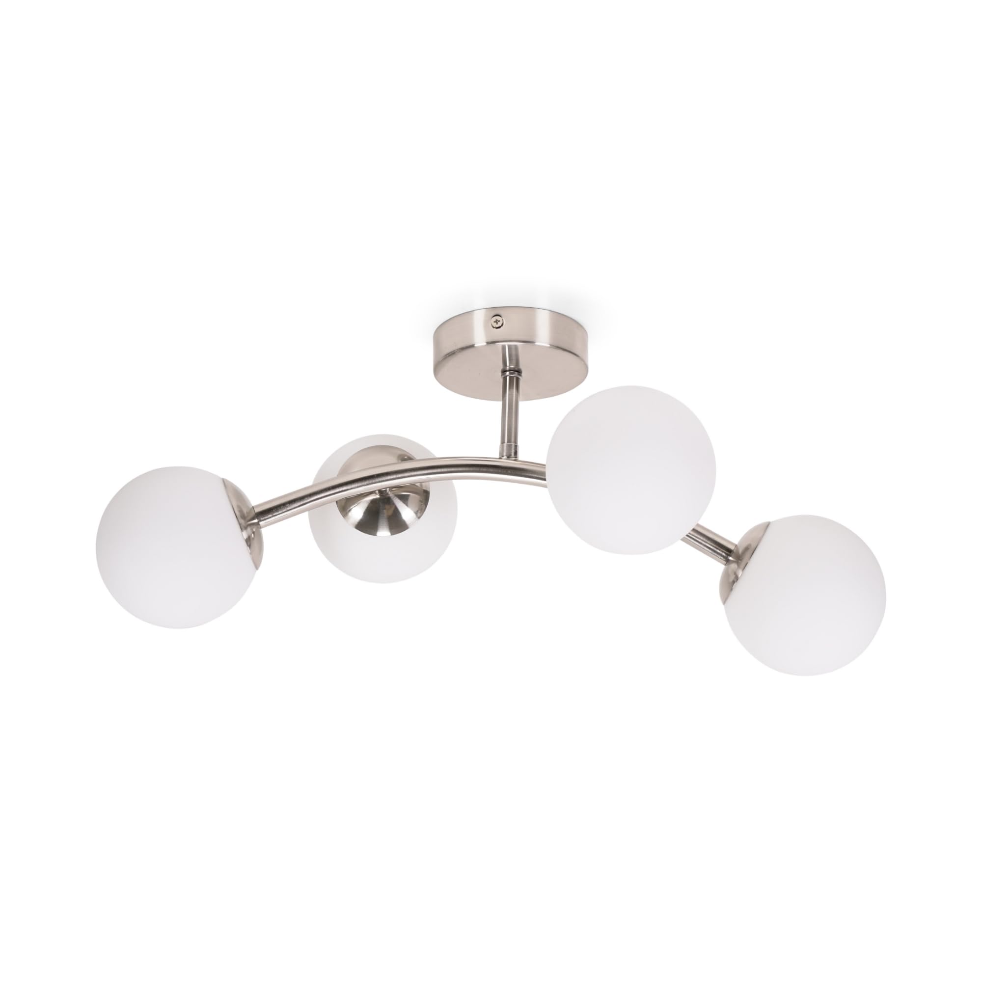 B&Q -  Jas Brushed Chrome 4 Way Ceiling Light With White Frosted Glass Globe ShadesLed Bulbs Included