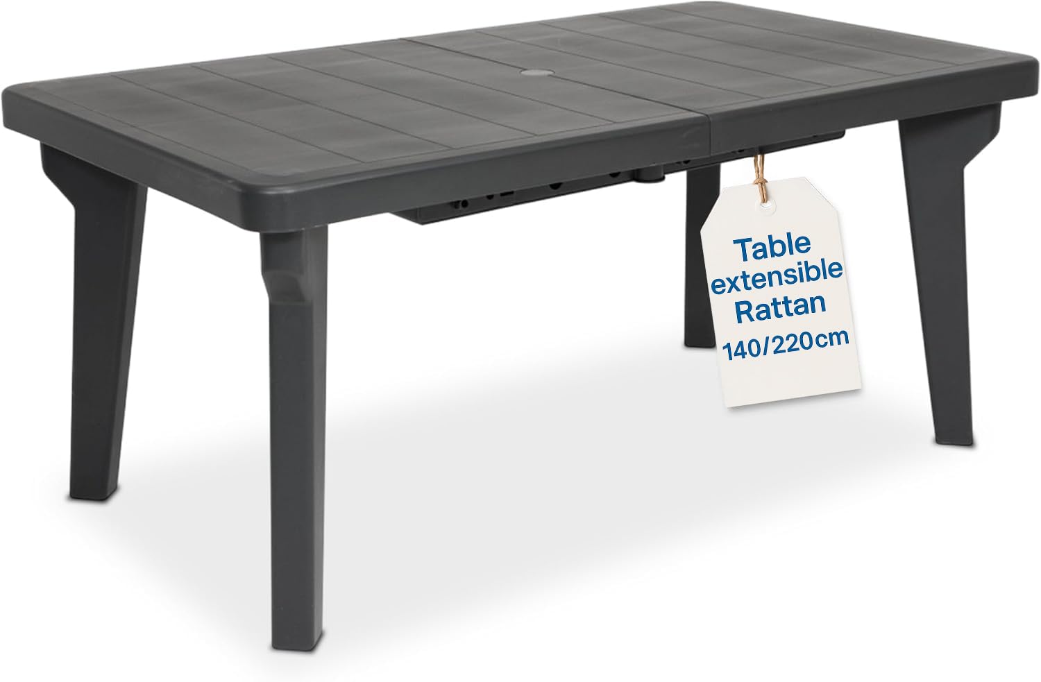 Tomaino - Table de jardin extensible en plastique Berg - Pieds démontables et design peu encombrant 160/220x90x74 cm - Table d'extérieur rabattable et extensible New Anthracite