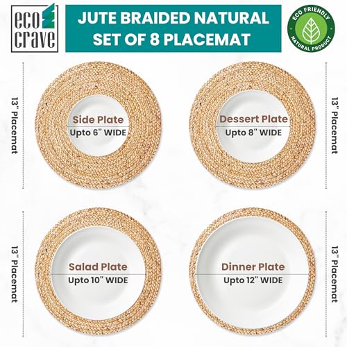 Eco Crave Natural Jute Placemats Set of 8, Round Woven Table Mats, 13 Inch Rattan Charger Plates for Dinner, Boho Farmhouse Braided Place Mats by Eco Crave - Image 5
