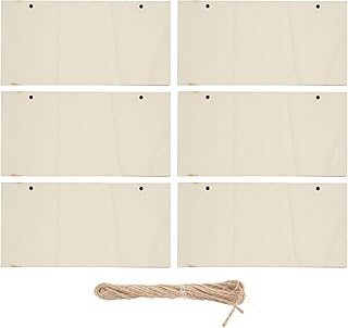 6Pack Unfinished Wood Sign, Rectangle-Shaped Blank Wood Sign Crafts Hanging Wooden Board with Hole for Coffee Shop Decor DIY Crafts, 7.9 x 3.9 Inches