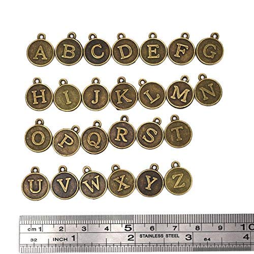Wholesale Alphabet Letter Mixed Charms Pendants DIY for Jewelry Making and Crafting 17.5mm Set of 4 (104Pcs) - Thumbnail 7