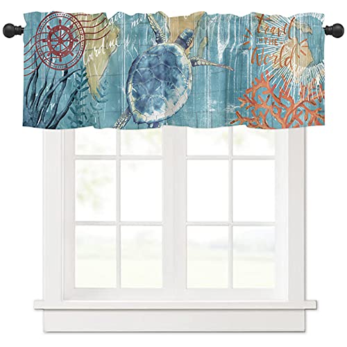 Sodika Kitchen Curtain Valance For Kitchen And Bathroom Room Darkening Rod Pocket Window Treatment Valance,Nautical Theme Sea Turtle 1 Panel, 54 X 18 Inch #TOP30