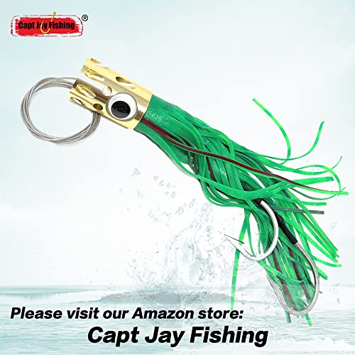 Capt Jay Fishing Offshore Big Game Trolling Lure For Marlin Tuna Mahi Wahoo Trolling Lures (Golden Monster-Length 13.5 Inch) (Green-(Stainless Wire Cable)) #TOP2
