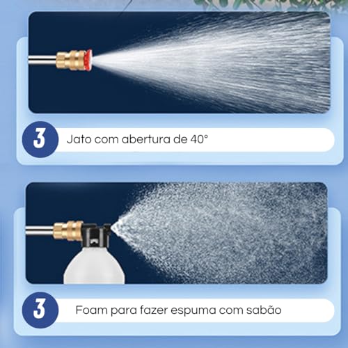 Kit Completo Pistola Portátil Lavadora Alta Pressão Sem Fio para Lavar Carro Janela Quintal (Azul)