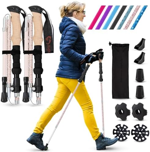 Walking Sticks for Women - 14.5” Foldable Hiking Poles for Backpacking, Exercising and Traveling, Set of 2 Aluminum Nordic Collapsible Trekking Poles (115-135cm, Sahara)