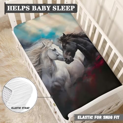 Image of Crazy Horse Baby Crib Sheet 52''x28'' Fitted Crib Mattress Sheet for Boy Girl Soft Nursery Bed Sheet for Standard Crib and Toddler Mattress, Blue