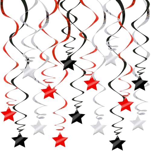Image of BEISHID Black Red Silver Stars Hanging Swirls Pre-Strung Stars Hanging Decorations for Wedding Baby Shower Birthday Graduation Decorations Supplies,Pack of 15