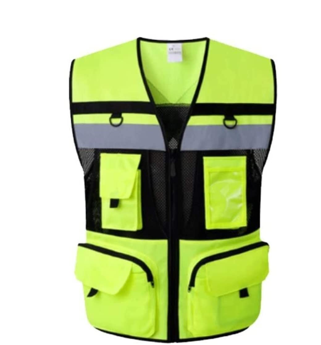 Chaleco de Alta Visibilidad Chaleco Reflectante Traje Reflectante Transpirable, Chaleco De Seguridad Reflectante De Hilo De Baja Elasticidad Monos De Alta Visibilidad Con Bolsillos Y Cremalleras Chale