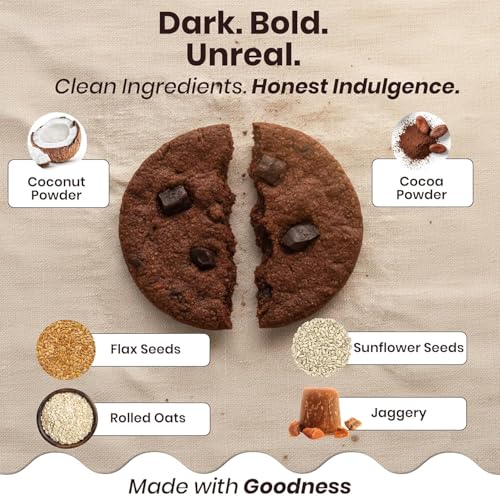 Image of Chuckle Dark Matter Dark Choco Chunks Cookies | Gluten Free Oats & Cocoa Chocolate | No Maida No Palm Oil Jaggery Sweetened | Gluten Free Chocolate Cookies with Flax & Sunflower Seeds | 200g (4 x 50g)