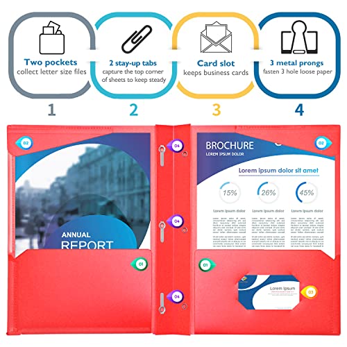 Makhistory Heavy Duty Plastic Folders With Clear Front Pocket - 18Pcs, 3 Pockets Folders With Prongs And Card Slot, For Letter Size Sheets, Bright Colors #TOP3