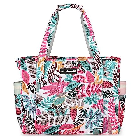 Lovelinks21 Beach Bag Waterproof Sand Resistant Women's Tote Pool Bag with Zipper for Gym Groceries Travel with Wet Pockets (red leave) Cover