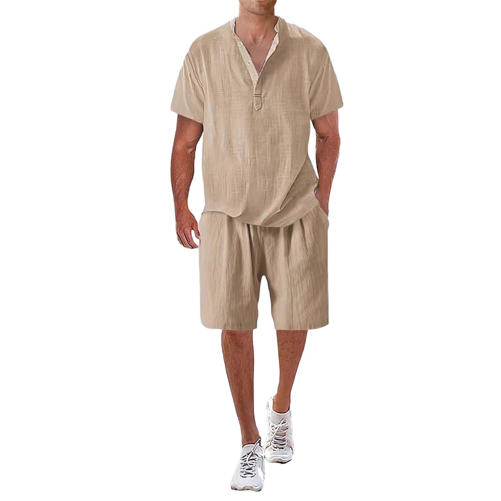 OCCOKO Manga corta + pantalón corto Conjunto de pantalones cortos de camisa de dos piezas, transpirables de verano para hombre Ropa deportiva informal