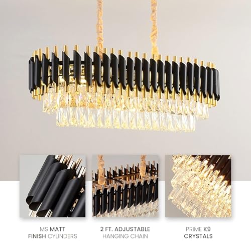Image of Desidiya Black Mamba Crystal Pendant Chandelier 800x300MM Ceiling Light | Premium matte black metal body with sparkling crystal prisms creates luxurious ambient illumination.