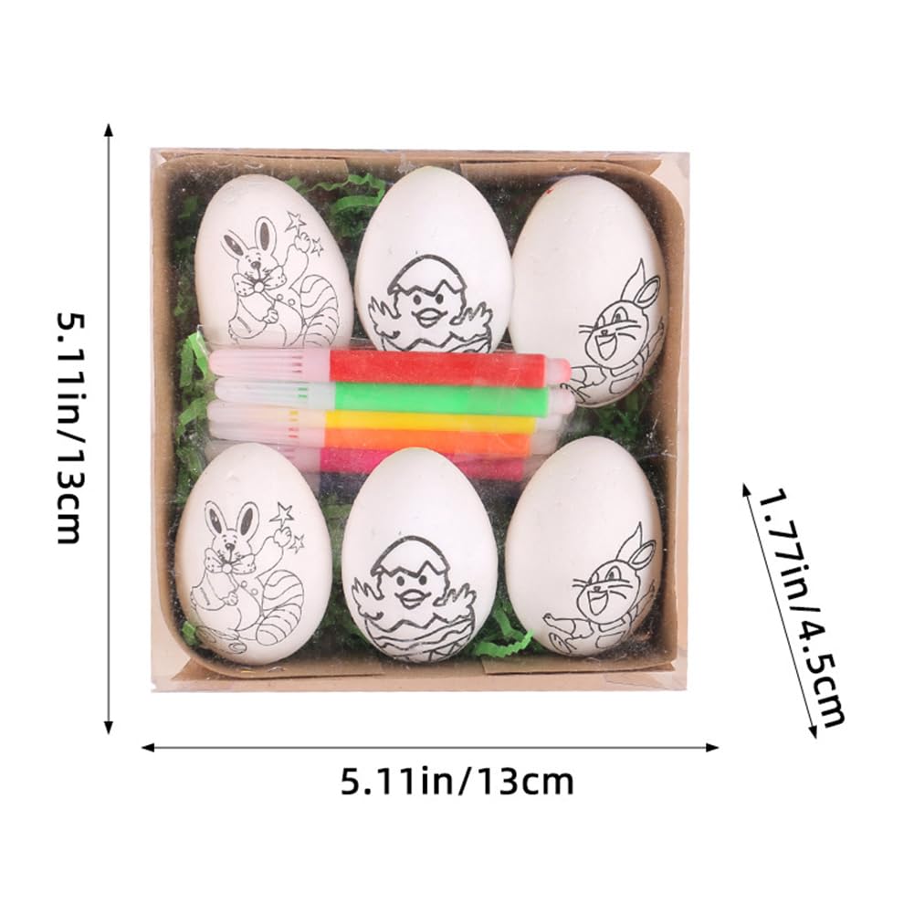 Easter Egg Decorating Kit, 6Pcs White Plastic Eggs with Dye Kit, Easter Tree Ornaments, Stickers for Kids, Hanging Plastic Eggs for Easter Decoration, Easter Egg Hunts, Style 2