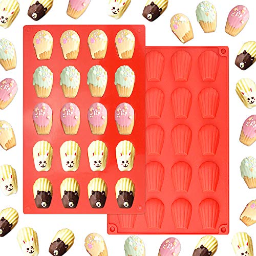 EMAGEREN 2 Pcs Moules en Silicone pour Madeleines, Moules à Madeleines en Forme de Coquillage, Moule Pâtisserie avec 20 Cavités sans BPA, Réutilisables et...