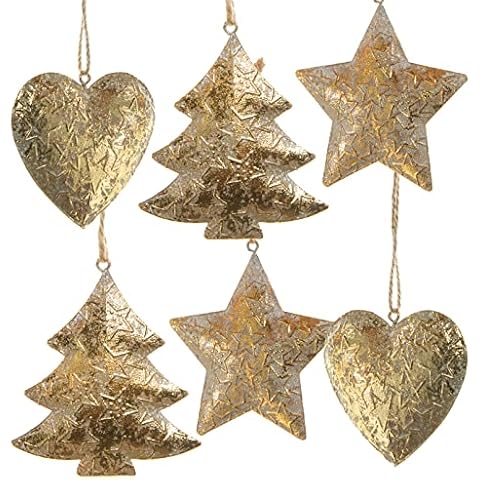 Logbuch-Verlag 6 große Weihnachten Metallanhänger - Vintage Baumschmuck antik-Gold - nostalgische Weihnachtsbaumanhänger 8-9 cm Cover