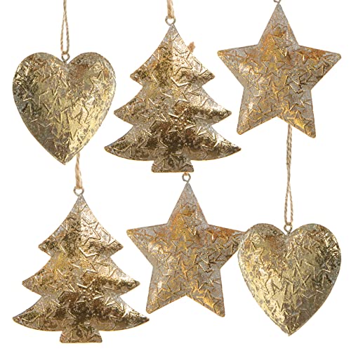 Logbuch-Verlag 6 große Weihnachten Metallanhänger Anhänger Baumschmuck antik Gold nostalgische Weihnachtsbaumanhänger 8-9 cm