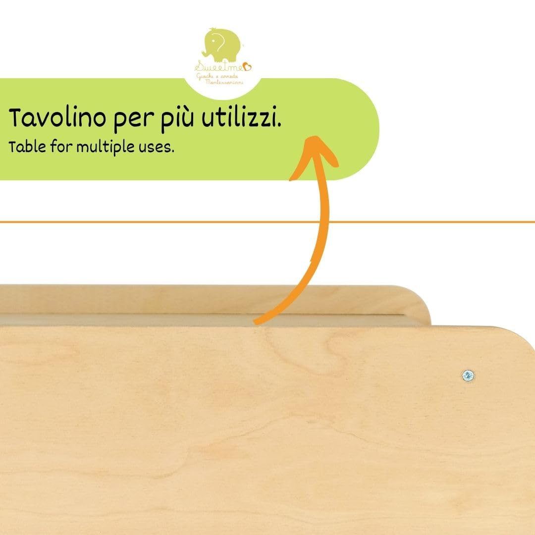 Tavolino Sedia Montessori Salvaspazio in Legno Betulla per Bambini, Giochi Educativi Montessoriani Studio Cameretta Banco Scuola