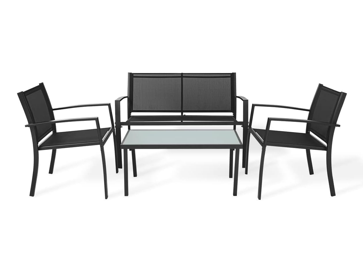 S & S Saldos y Stocks Sofa + 2 Sillas + Mesa de Cristal Templado. Conjunto de Jardin y Terraza, Beige