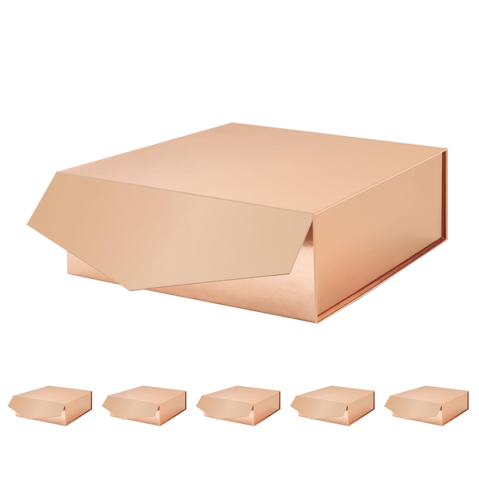 MALICPLUS 6 Geschenkboxen mit Deckel, 22,9 x 22,9 x 8,6 cm, rotgoldene Brautjungfer-Antragsboxen mit Magnetverschluss für alle Anlässe (glänzendes Roségold)