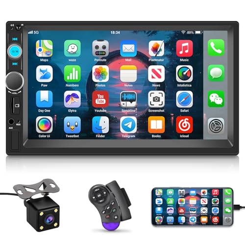 Double Din Car Stereo with Reverse Camera 7 inch Touch Screen Car Radio 2 Din Support Mirror Link Bluetooth SWC FM AUX-in TF Card + Remote Control