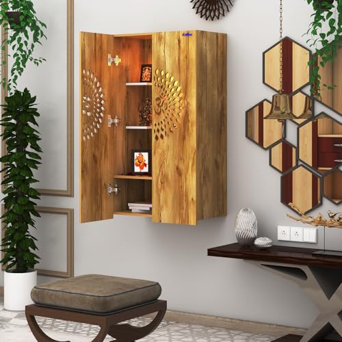 Image of Anikaa Spirit Engineered Wood LED Light Wall Temple Puja Stand Pooja Modern Designe Temple Mandir for Office & Home Decoration - Giantwood (D.I.Y - Do-It-Yourself)