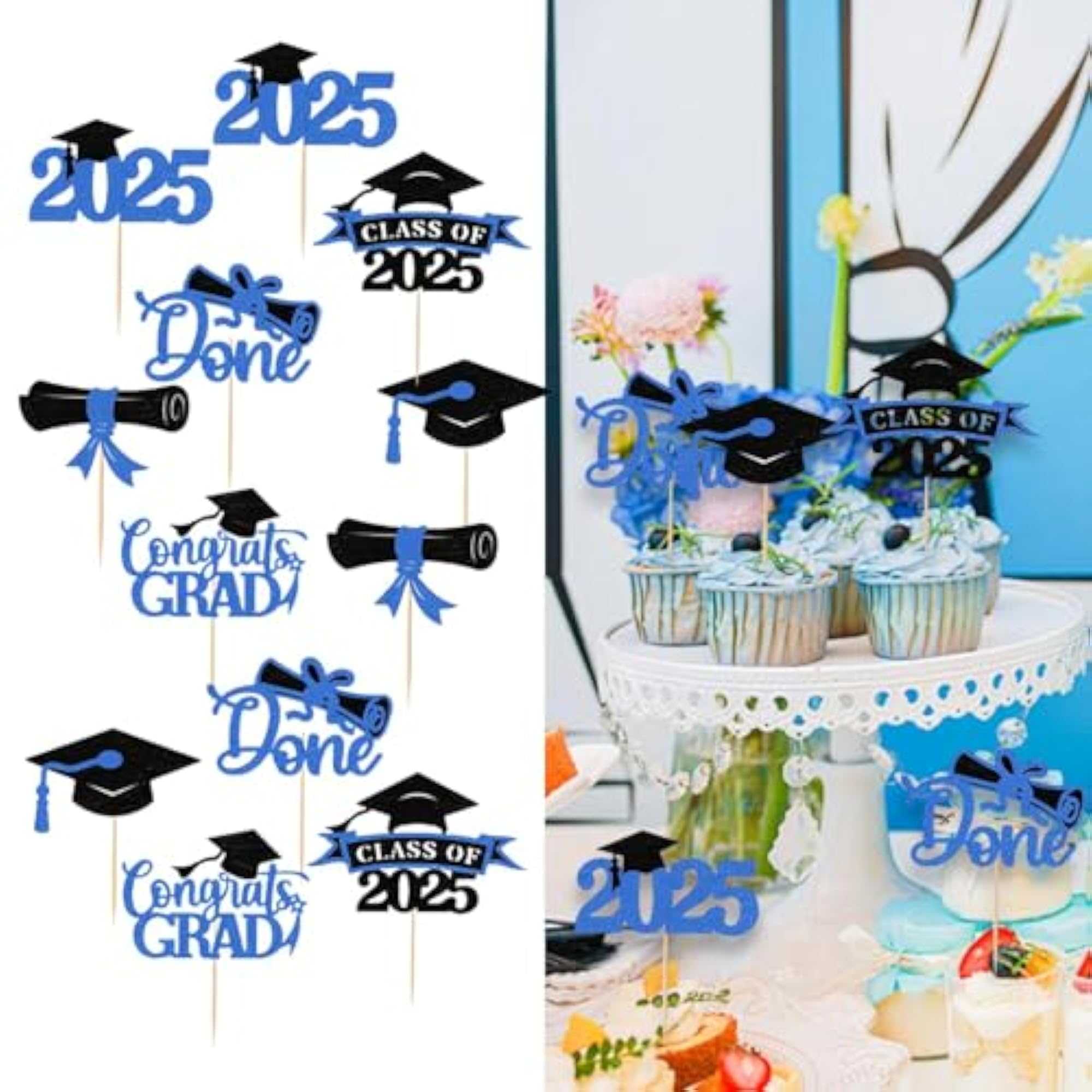 12 Pieces Graduation Cupcake Toppers 2025 for Party Decorations