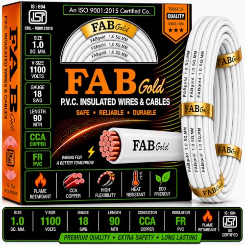 Image of 1.0 sqmm Single Core Copper Electrical Wire, 90 Meter (White) | Heat Resistant & Flame Retardant (FR) | Lead-Free LSH House Wire for Home & Industrial Use