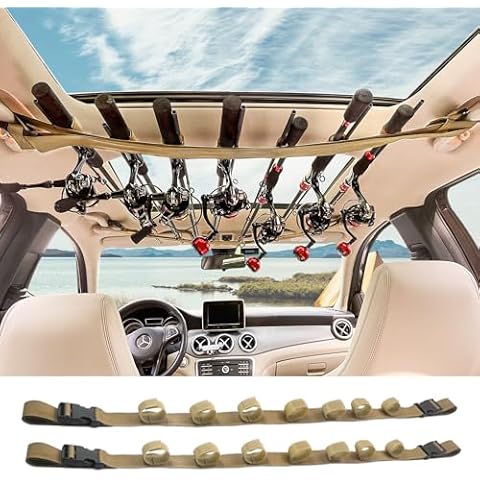 PSKOOK Vehicle Fishing Rod Holder, Fishing Rod Carrier for Car, Fishing Rod Rack 7 Rod Capacity, Heavy Duty Adjustable 33.5-66.9 Inch for SUV/Wagons/Van/Jeep/Truck, No-tool installation Cover